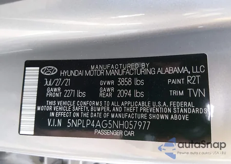 2022 Hyundai Elantra Limited z USA, uszkodzony, nr VIN 5NPLP4AG5NH057977